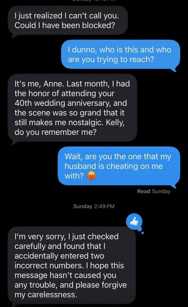 Text conversation about a mistaken identity and apology for wrong number.
