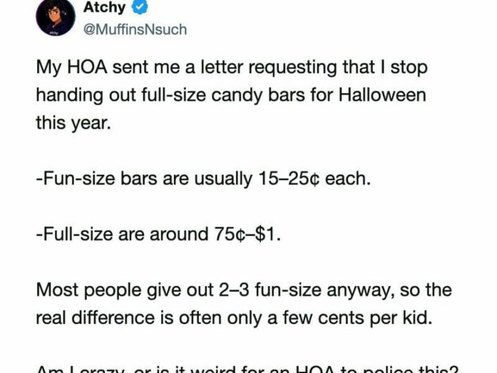 Letter from HOA requesting stop handing out full-size candy bars for Halloween.