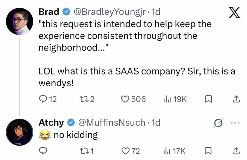 Screenshot of a Twitter conversation about a SAAS company and Wendy's.