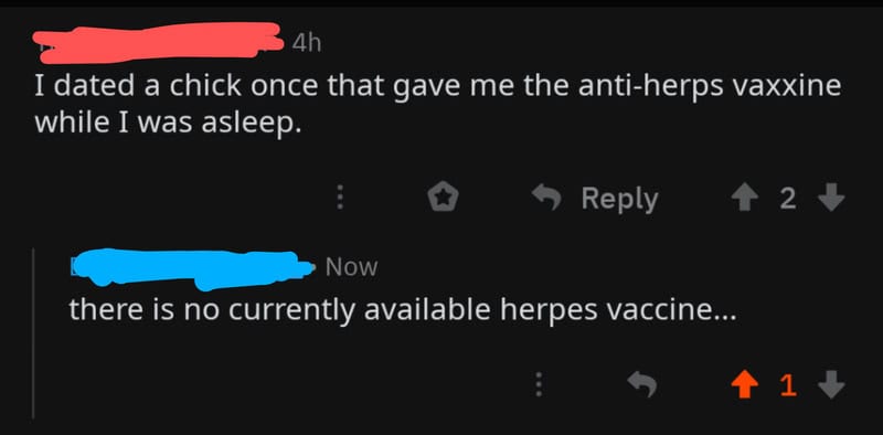 Conversation about a false claim of giving a chick anti-herpes vaccine.