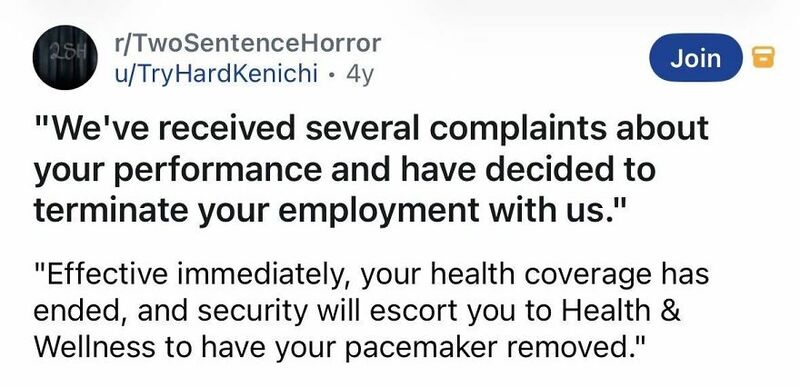 Screenshot of a message about employment termination and health coverage ending.