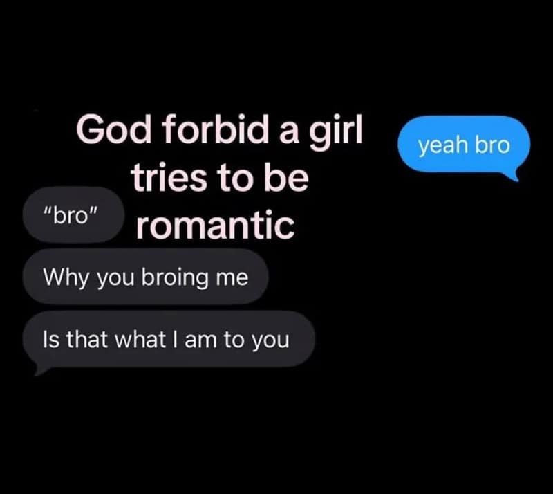 Text conversation about romance with a humorous tone.