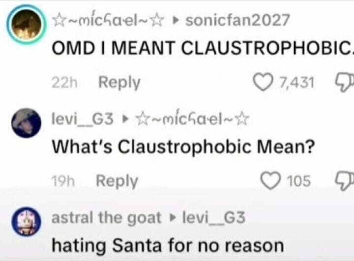 Comments on TikTok about being claustrophobic and hating Santa.