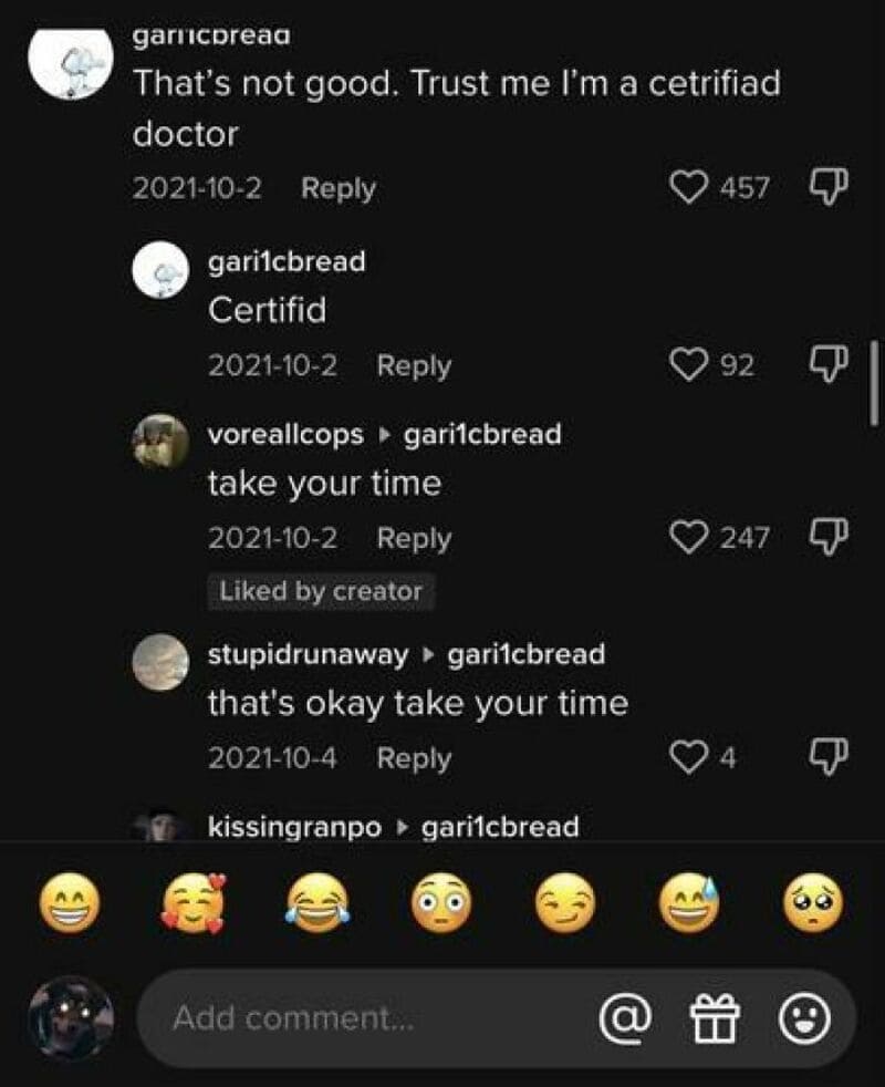 TikTok comments about trust and certification, with emojis at the bottom.