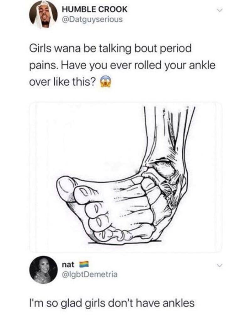 Drawing of a hand holding an ankle, illustrating period pain.